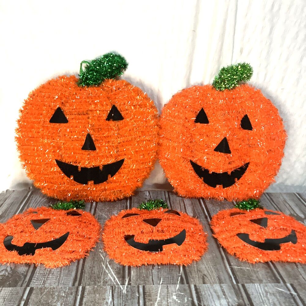 Set of 5 Halloween Orange Pumpkin Tinsel Door Hanging Props Decorations